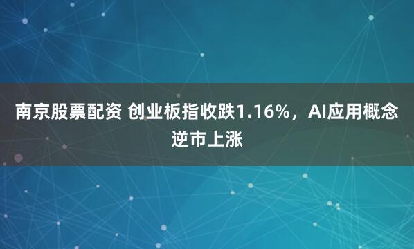 南京股票配资 创业板指收跌1.16%,AI应用概念逆市上涨